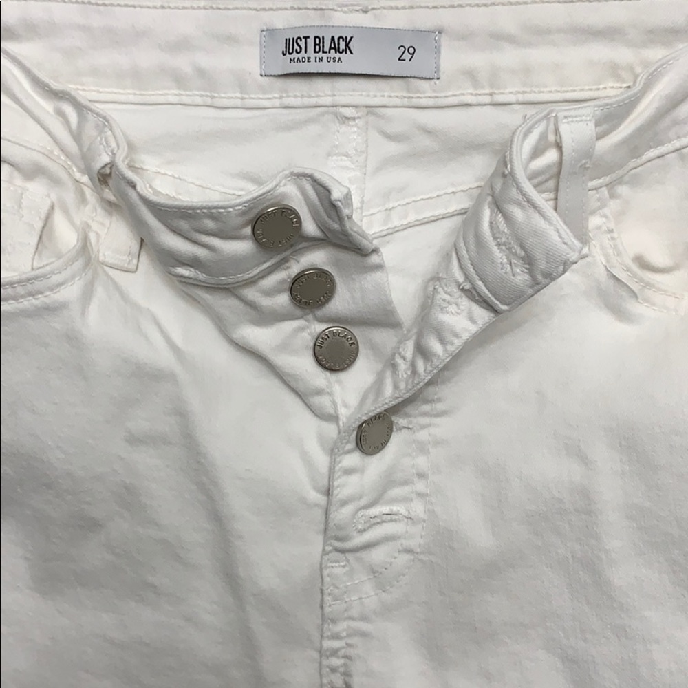 Just Black distressed raw hem white ankle jeans